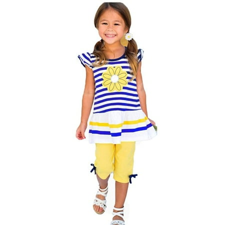 

2Pcs Baby Girls Kids Flower T-Shirt Tops+Shorts Pants Outfits Summer Clothes