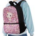 thumbnail image 4 of HUIACONG Pink Floral Axolotl Backpack for Daily School Use Multi Compartment Wear‑Resistant Large Capacity for Elementary Middle School Kids, 4 of 6