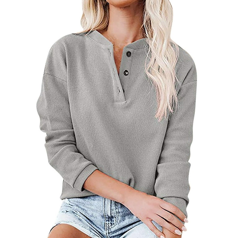 Hfyihgf Womens Henley Shirts V Neck Long Sleeve Button Down