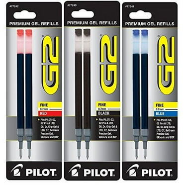 Pilot G2 Gel Ink Refills for Rolling Ball Pens, Fine Point, Black/Red/Blue Ink, 6 Pack