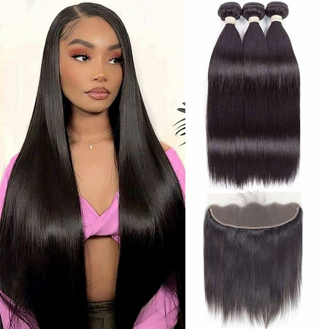 12A frontal with bundles Straight human hair bundle with frontal 13x4