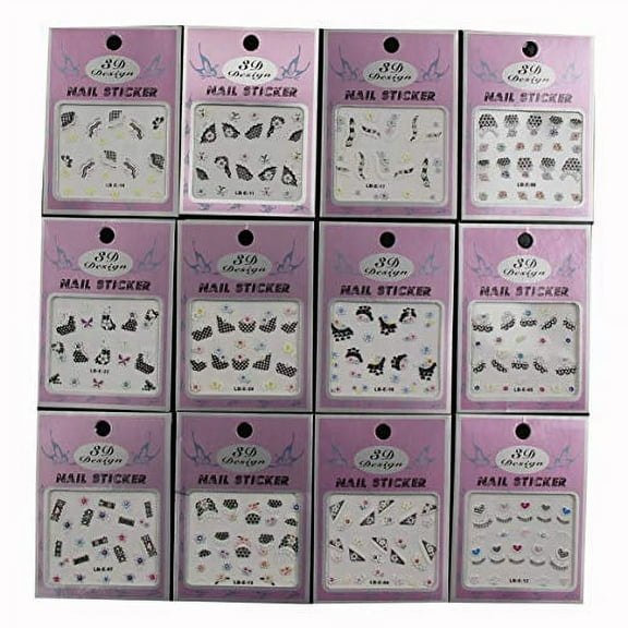 12 Nail Stickers Nail Art Tip 3D Design DIY (NS1301 12)