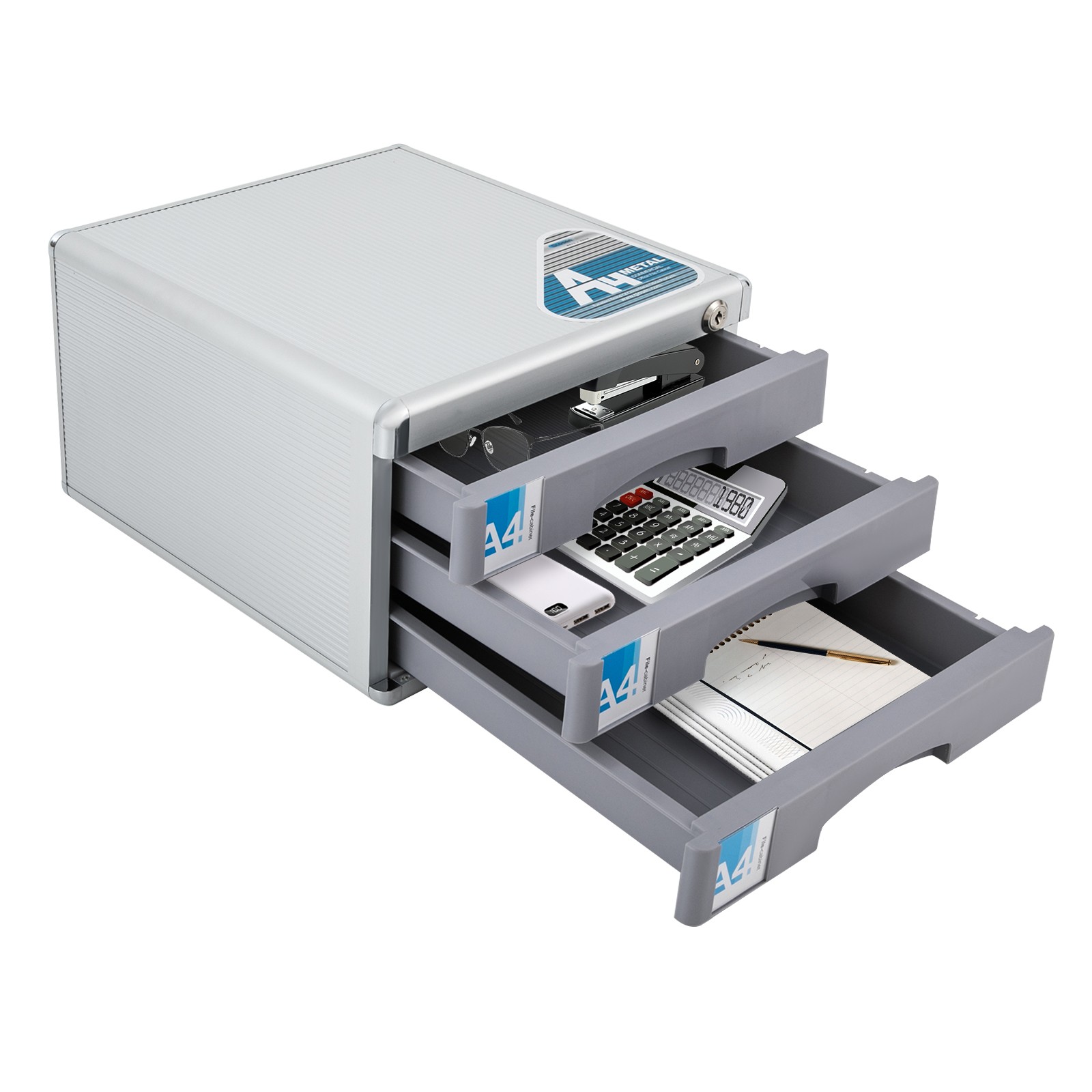 TFCFL 3 Tier File Cabient Drawers Organizer Desktop Lockable Filing Document Storage Box with 2x Keys