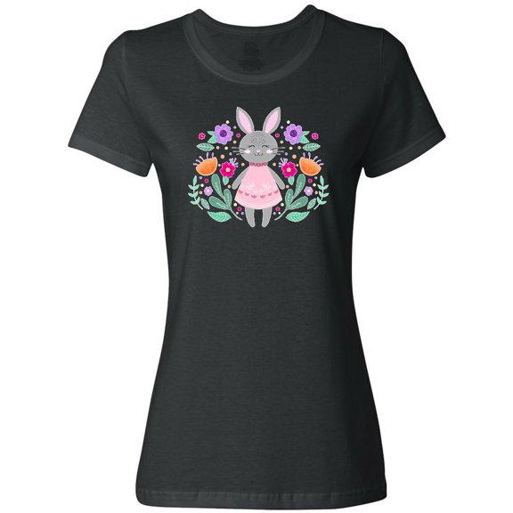 Inktastic Easter Scandinavian Bunny with Flowers Women's T-Shirt