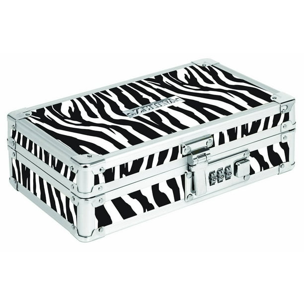 Vaultz Locking Pencil Box, 8.25" x 5.5" x 2.5", Zebra, Lock and Key