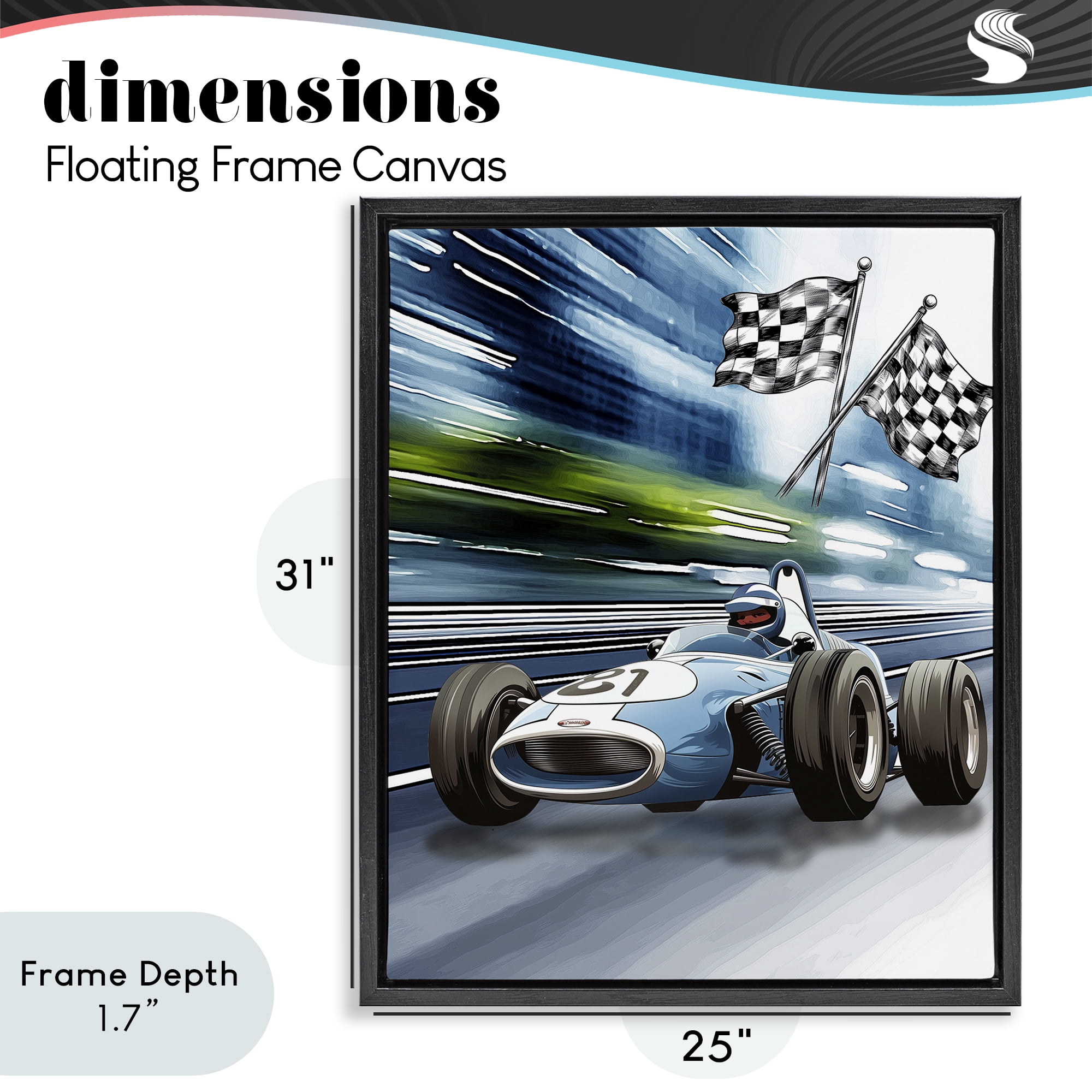 Stupell Industries Speedy Racecar with Flags Black Framed Floater Canvas Wall Art, design by Christine Simpson Art