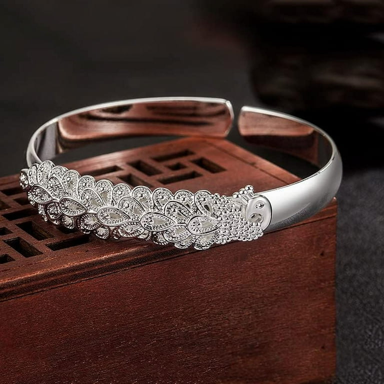 925 Sterling Silver Cuff Bangle Bracelets Adjustable Jewelry