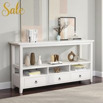 Tcbosik Modern Console Table with Storage Drawers & Open Shelves – White Accent Entryway Sofa Table behind Couch, Easy Assemble for Living Room, Home Office, 57.9"L x 14.2"W x 29.9"H