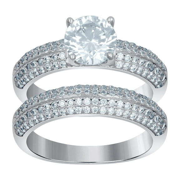 925 Sterling Silver Womens Cubic Zirconia Duo Ring Set 6.8x7mm Wide Size 10 Ring for Women