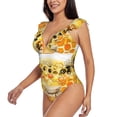 thumbnail image 2 of Bingfone Honey Bee Print Women Ruffle One Piece Swimsuit Flounce Sleeve Swimwear V Neck Bathing Suit for Teen Girls - Large, 2 of 8