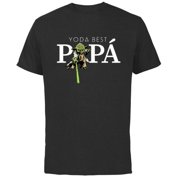 Star Wars Yoda Lightsaber Best Papá Birthday Día del Padre - Short Sleeve Cotton T-Shirt for Adults - Customized-Black