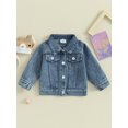 thumbnail image 2 of Bagilaanoe Toddler Baby Girl Denim Jacket Letter Embroidery Long Sleeve Jean Cardigan Shacket Coat 12M 18M 24M 3T 4T 5T Kids Fall Casual Outwear, 2 of 9