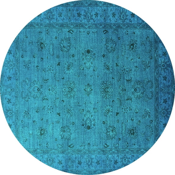 Ahgly Company Machine Washable Indoor Round Oriental Turquoise Blue Industrial Area Rugs, 3' Round