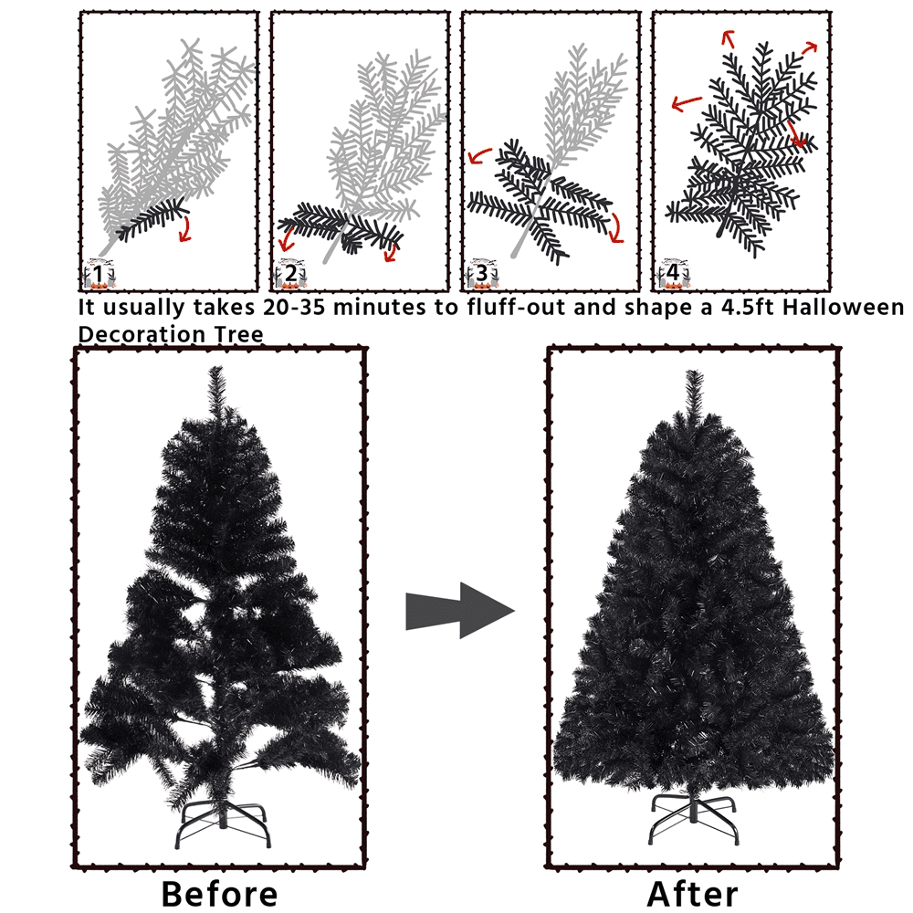 Alden Design 4.5FT Hinged Fir Artificial Christmas Tree with Foldable Stand, Black