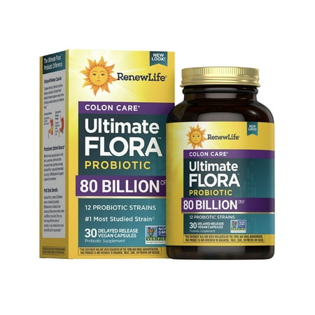 Colon Care Ultimate Flora Probiotic | 80 Billion CFU | 30 Vegan Capsules | by Renew Life