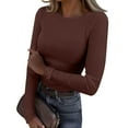 thumbnail image 2 of Inglocry Long Sleeve Thermal Shirt for Women Fleece Slim Fit Tops Crewneck Basic T-Shirts with Thumb Holes Fall Fashion 2026 Brown M, 2 of 8