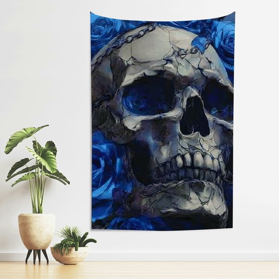 ZFLMY Skull Blue Roses Print Tapestry Wall Hanging for Home Decor 40*60in