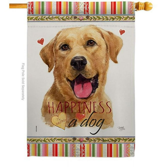 Breeze Decor  Yellow Labrador Retriever Happiness Animals Dog 28 x 40 in. Double-Sided Decorative Vertical House Flags for Decoration Banner Garden Yard Gift