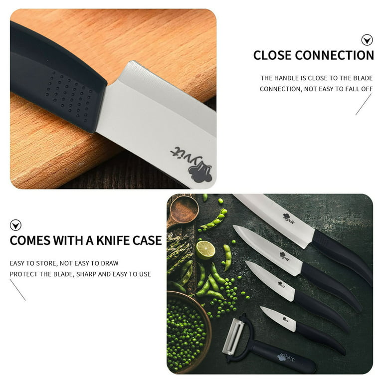 5 Pcs Ceramic Knife Set, Professional Home Kitchen Knife with Covers, 6  Chef Knife, 5 Utility Knife, 4 Fruit Knife, 3 Paring Knife and a Peeler  