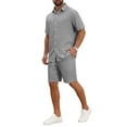thumbnail image 2 of INSPIRE CHIC Men's 2 Pieces Sets Beach Short Sleeve Shirt & Shorts Striped Textured Outfits XL Gray, 2 of 5