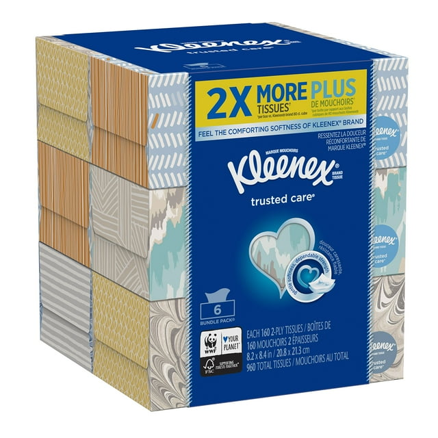 Pañuelos Faciales Kleenex Trusted Care Paquete de 6 con 160 Unidades Cada Uno