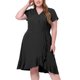 thumbnail image 2 of Vestido cruzado de imitación de talgrande pamujer, cuello en V, mancorta, cintuelástica, vestidos elegantes de cambray con dobladillo con volantes Negro 3X, 2 of 5