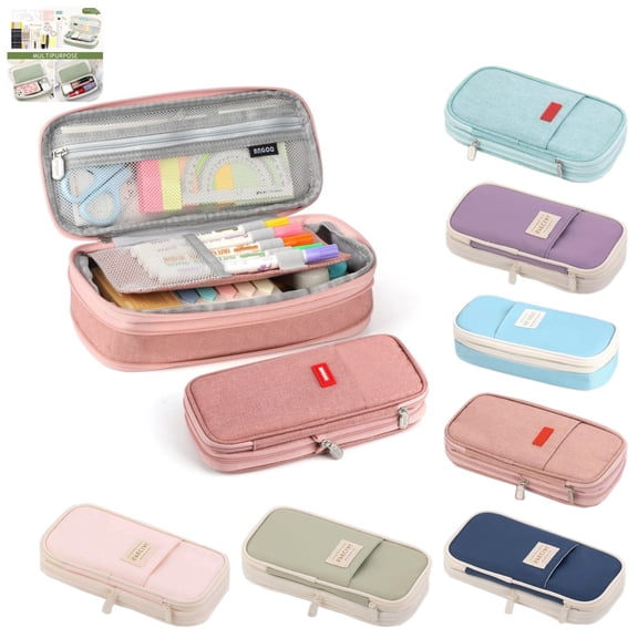 Pencil Case Large Capacity Foldable Pencil Pouch Pencil Pouch,Multi-layer Aesthetic Pen Bag, Sturdy Multifunctional Pencil Bag, Pencil Box Purple Pink
