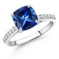 thumbnail image 2 of Gem Stone King 10K White Gold 8MM Cushion Cut Blue Created Sapphire and White Lab Grown Diamond Engagement Ring for Women (2.68 Cttw, Gemstone September Birthstone, Available in Size 5, 6, 7, 8, 9), 2 of 4