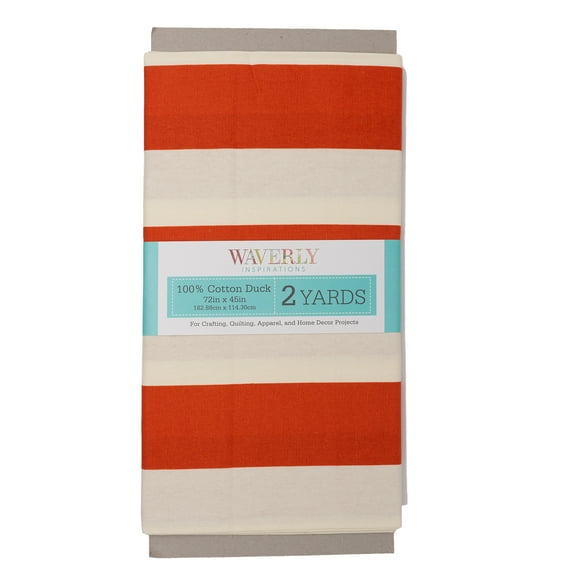 Waverly Inspirations 2 Yard Cut 100% Cotton Duck Print Fabric Stripe Orange, 45" Wide for Quilting & Sewing