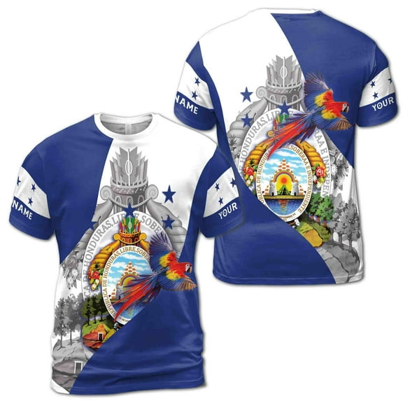 Custom Name Honduras Coat of Arms Patriotic Honduras Flag Men's T-shirt S-5XL