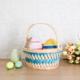 thumbnail image 3 of Round Woven Woodchip Basket, Brown and Blue, 10.25" x 5", Easter by Way To Celebrate, 3 of 12