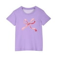 thumbnail image 4 of Miluxas Summer Tops for Girls Bow Graphic Crew Neck Short Sleeve Shirt Casual Loose Fit Workout Blouse Tee Purple 7 Years, 4 of 8