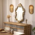 thumbnail image 6 of Sziqiqi Set of 2 Gold Textured Wall Sconces: Vintage Metal Candle Holders for Taper Candles Elegant Hanging Decor for Living Dining Room Fireplace Bedroom Easy Mount Oval Gold Leaf, 6 of 9
