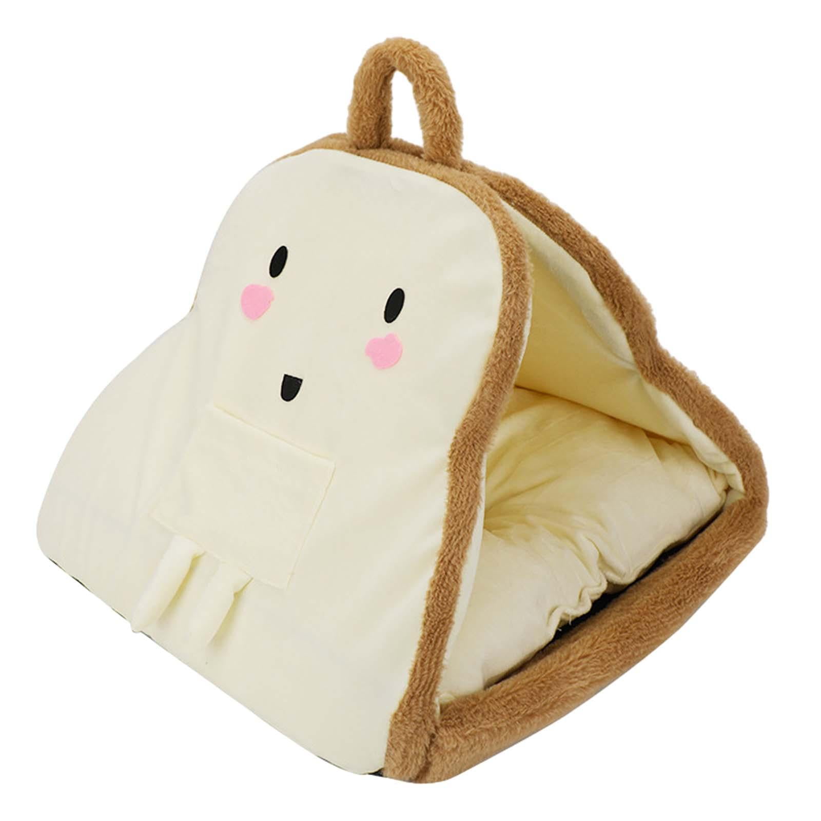 TISHITA Lit pour Chat en Forme de Toast pour Chats d'Intérieur Lit Doux pour Petit Animal Chaton m m