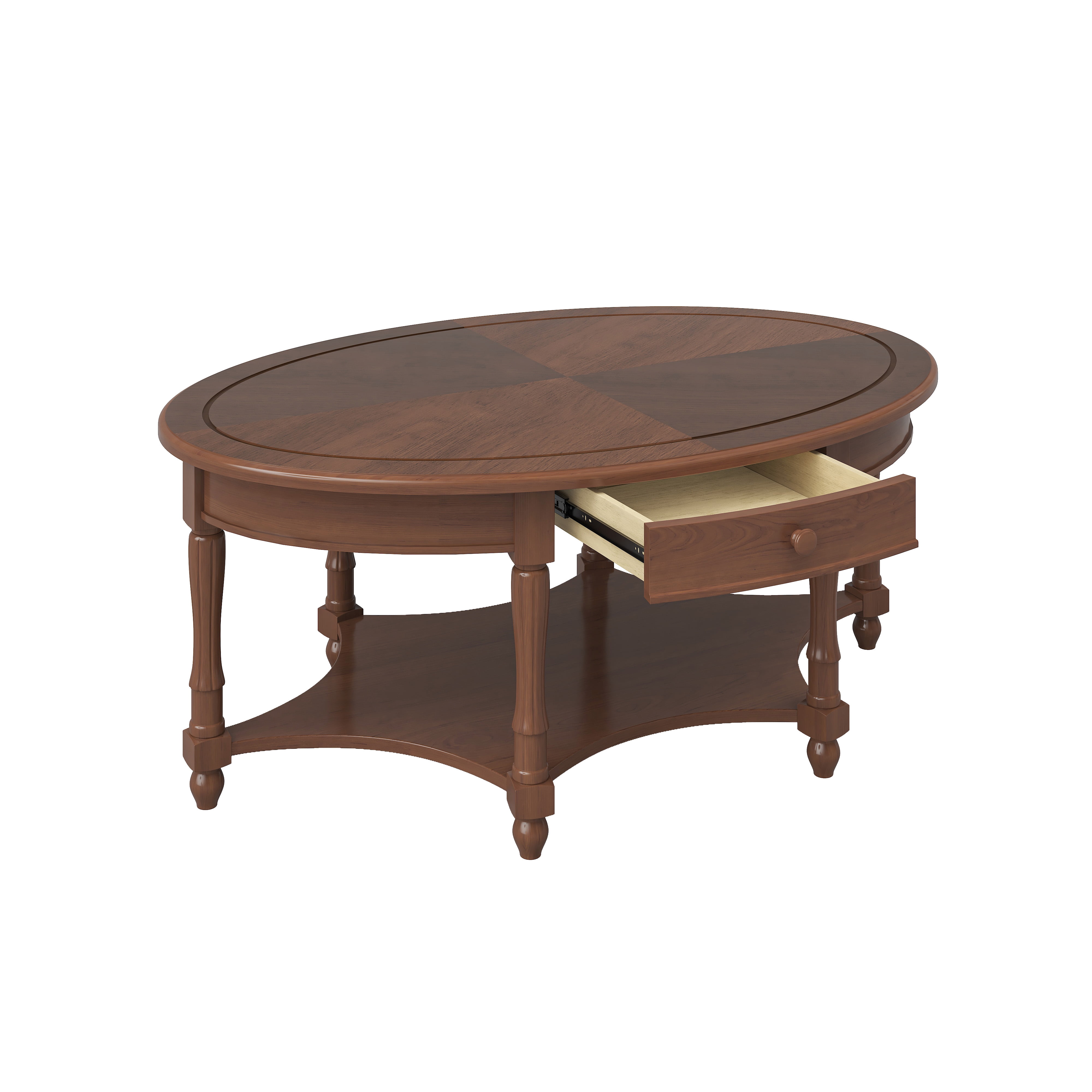 GARITIN Oval Coffee Table 45 Inch, Vintage Cocktail Table with Drawer and Storage Shelf for Living Room, Dark Walnut