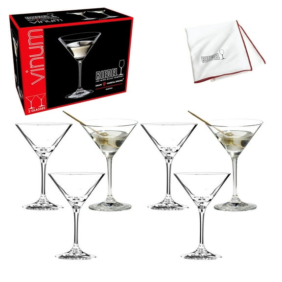 Riedel Vinum Martini Glass (6-Pack) with Microfiber Polishing Cloth