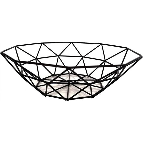 Cesta de granja para productos frescos, diseño geométrico perforado de alambre para fomentar refrigerios saludables, frutero moderno de metal y madera de estilo abierto y transpirable para decoración