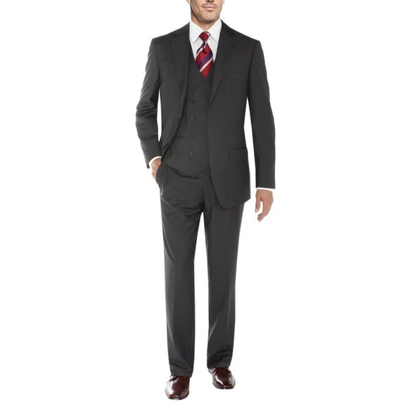 Mens Ticket Pocket Three Piece Db Charcoal Modern Fit