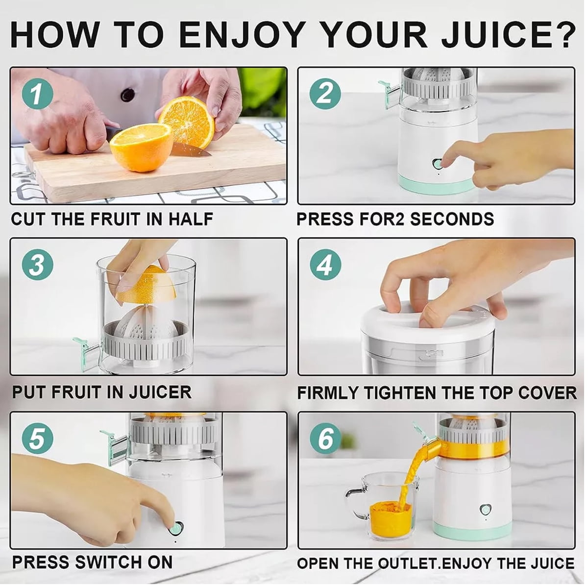 Citrus Juicer Machines Rechargeable - Portable Juicer with USB for Orange, Lemon, Grapefruit