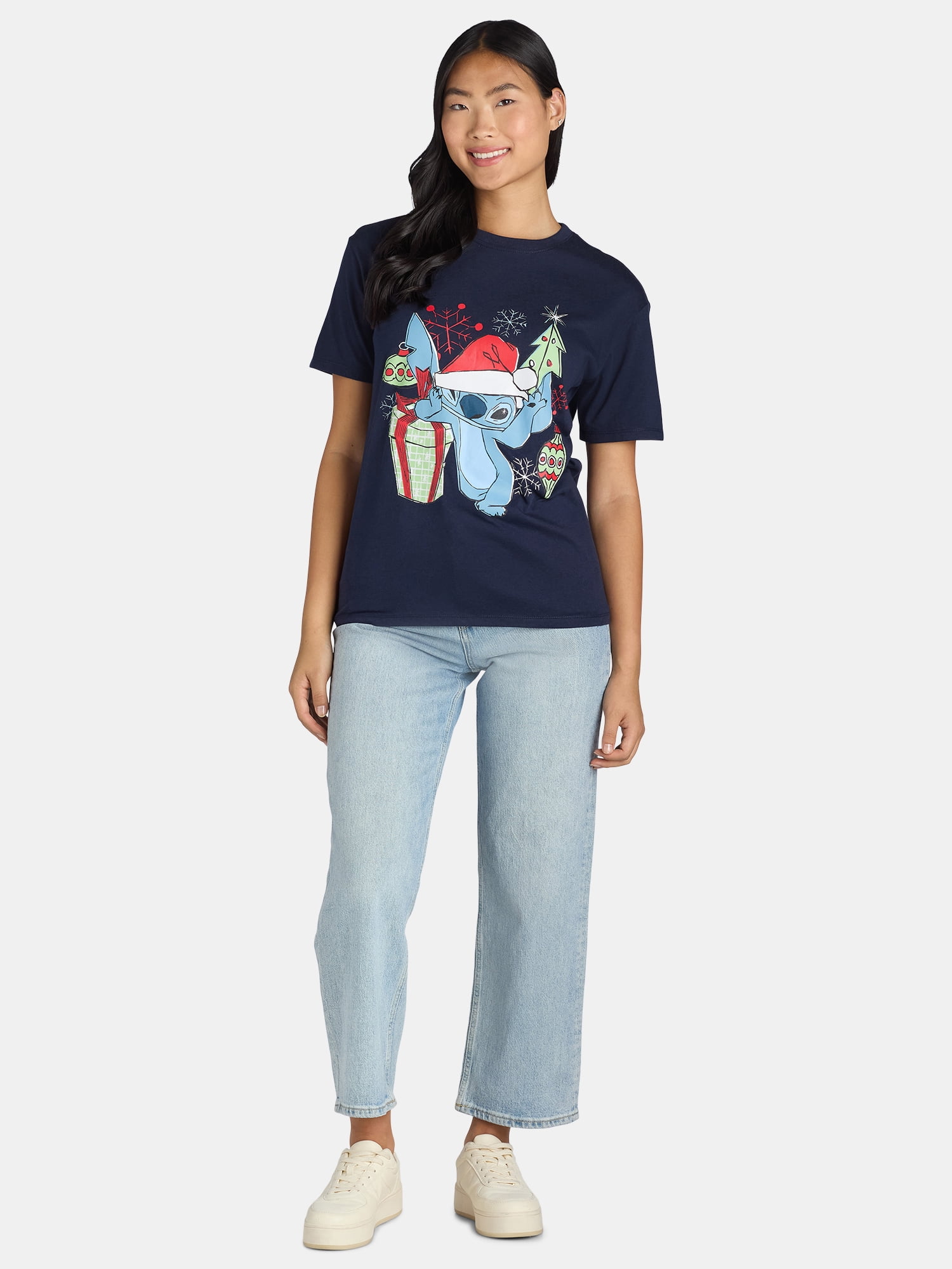 Stitch Short Sleeve Christmas T-Shirt, Womens