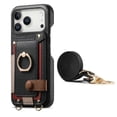 thumbnail image 2 of For Apple iPhone 17 Pro 6.3" Phone Case Wallet With Card Holder,PU Leather Case,Ring Holder Kickstand Magnetic Protective Women Men Cover With Shoulder Strap,Black,For iPhone 17 Pro, 2 of 10