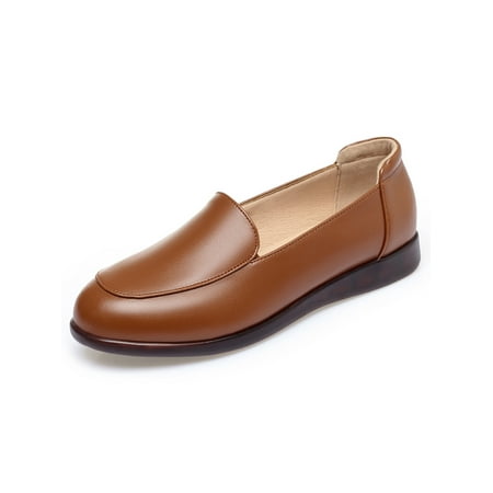 

Difumos Ladies Lightweight Slip On Flats Breathable Low Top Casual Shoes Work Loafers Brown-Microfiber 5