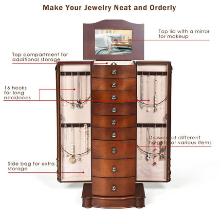 Jewelry Armoire Cabinet Stand Large, Large Mirrored Jewelry Box With Drawers And Lids