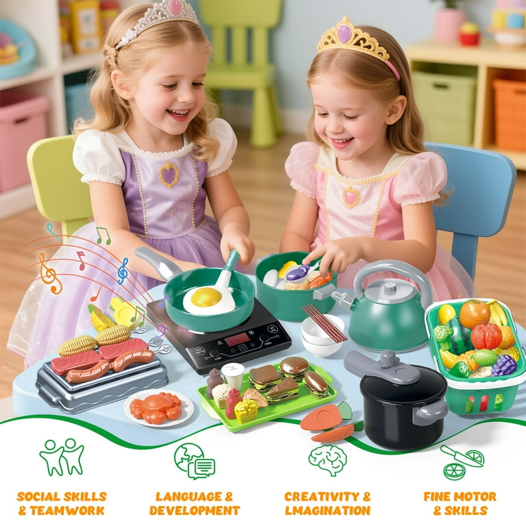JoyStone 99-Piece Kids Kitchen Playset with BBQ & Cutting Food photo 5