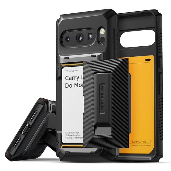 VRS DESIGN Phone Case for Google Pixel 8 Pro (2023), [Damda Glide Hybrid] Sturdy Semi Auto Card Holder Wallet Case with Kickstand (Black)