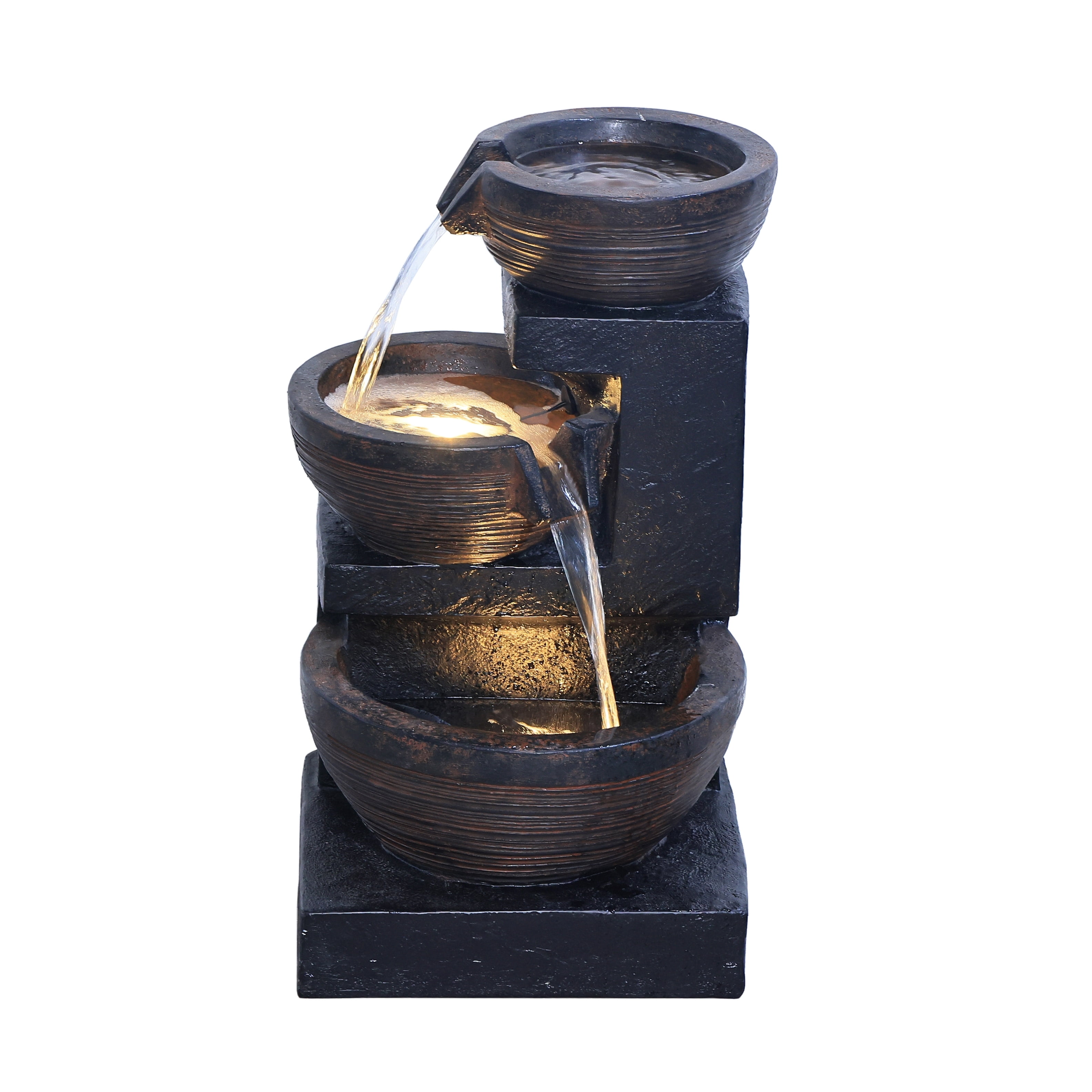 Enchanting Outdoor Fountain with 12 Warm White LED Lights - Black