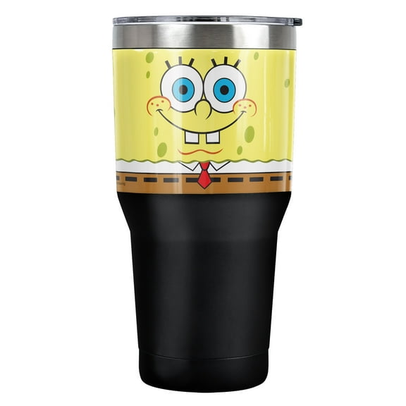 Spongebob Official Spongebob Dual Face 30 oz Travel Tumbler, Stainless Steel, Vacuum Insulated with Leak Resistant Slide-Lock Lid