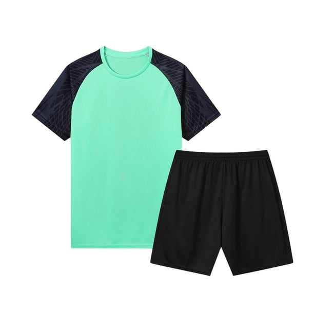 Odeerbi Juego de Entrenamiento de Fútbol Seco Rápido Para Chicos Y Niñas Camiseta de Manga Raglan Pantalones Cortos de Malla Conjunto Atlético Respirable Para 5-15 Años