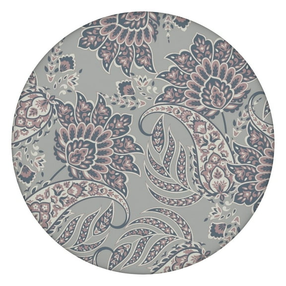 Floral Elastic Edge Tablecloth Round Waterproof Fitted Table Cover, Geometric Paisley Pattern, Windproof & Durable for Outdoor Dining or Restaurants