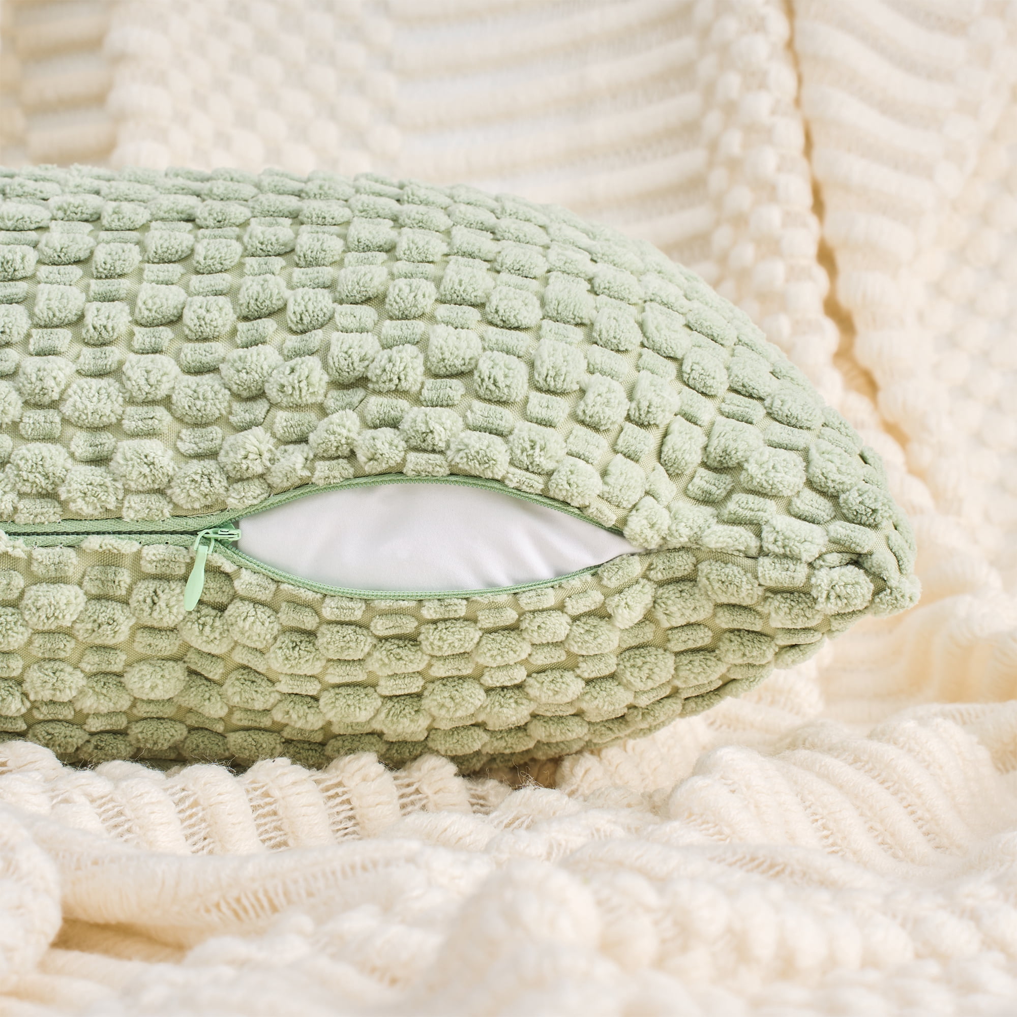 Unique Bargains Corduroy Throw Pillow Covers Set of 2 Light Green 18" x 18"
